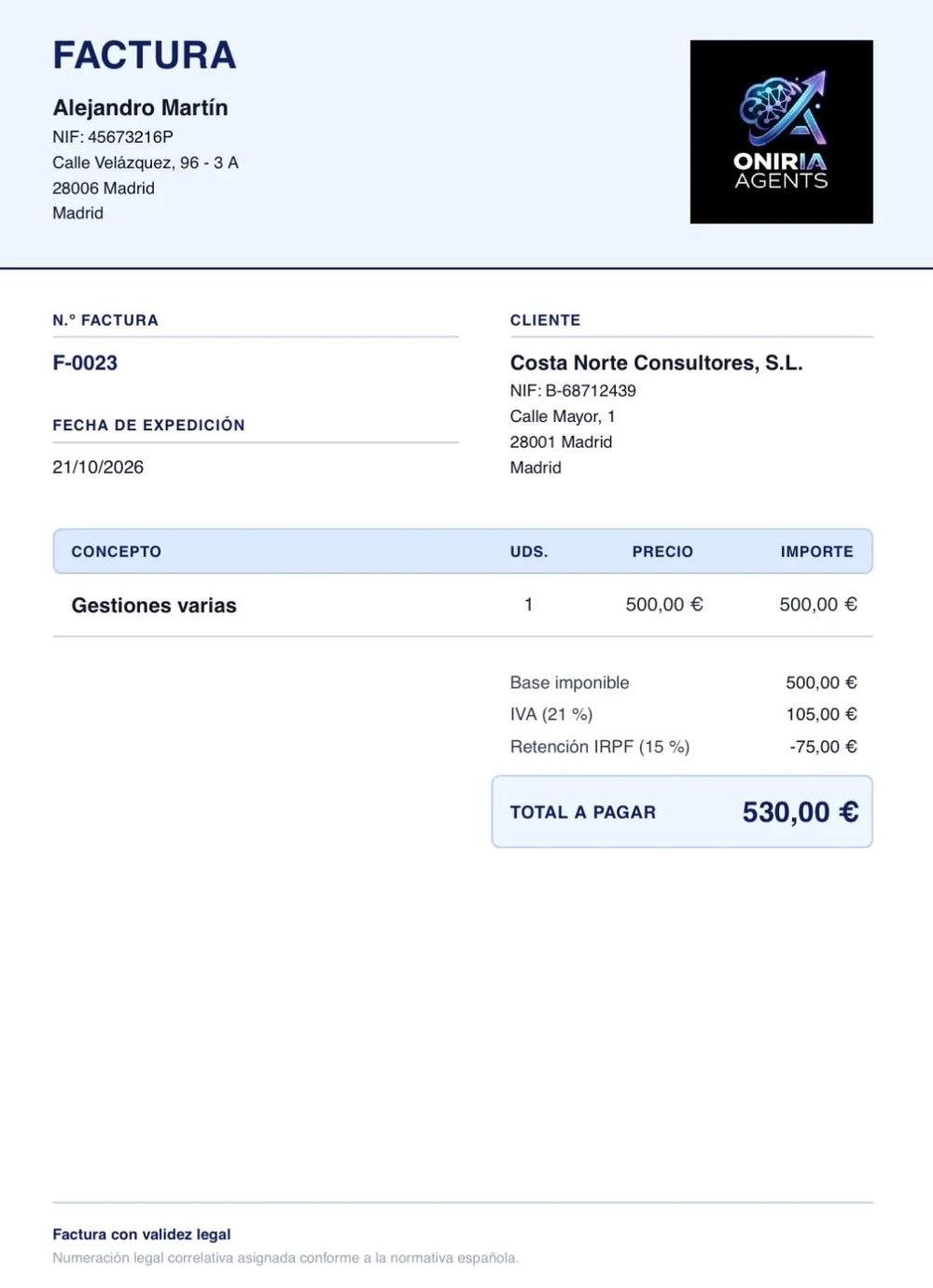 Factura ya emitida por FacturaApp, con numeración legal y el logo del emisor